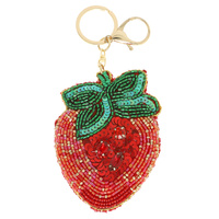 STRAWBERRY BEADED BAG CHARM KEYCHAIN